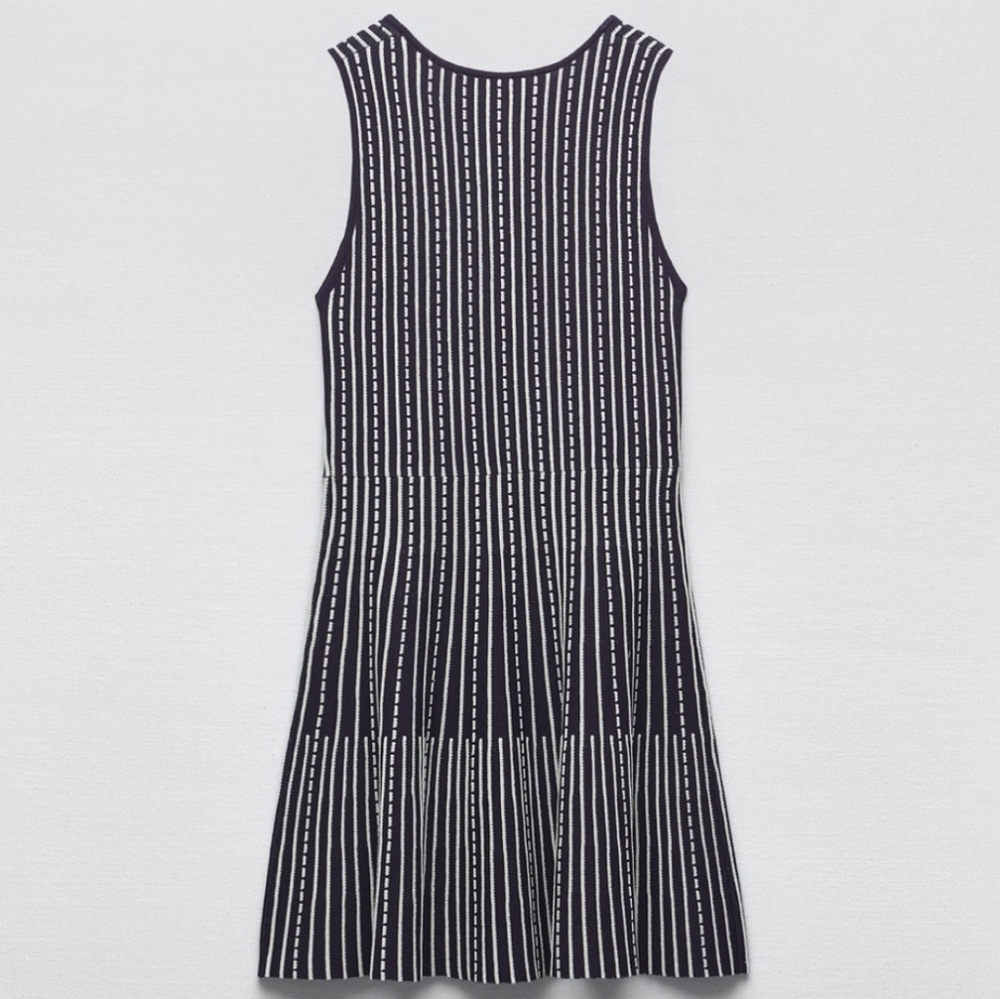 NWT Zara Navy & White Striped Fit & Flare Skater Mini Dress - Small - Picture 7 of 13